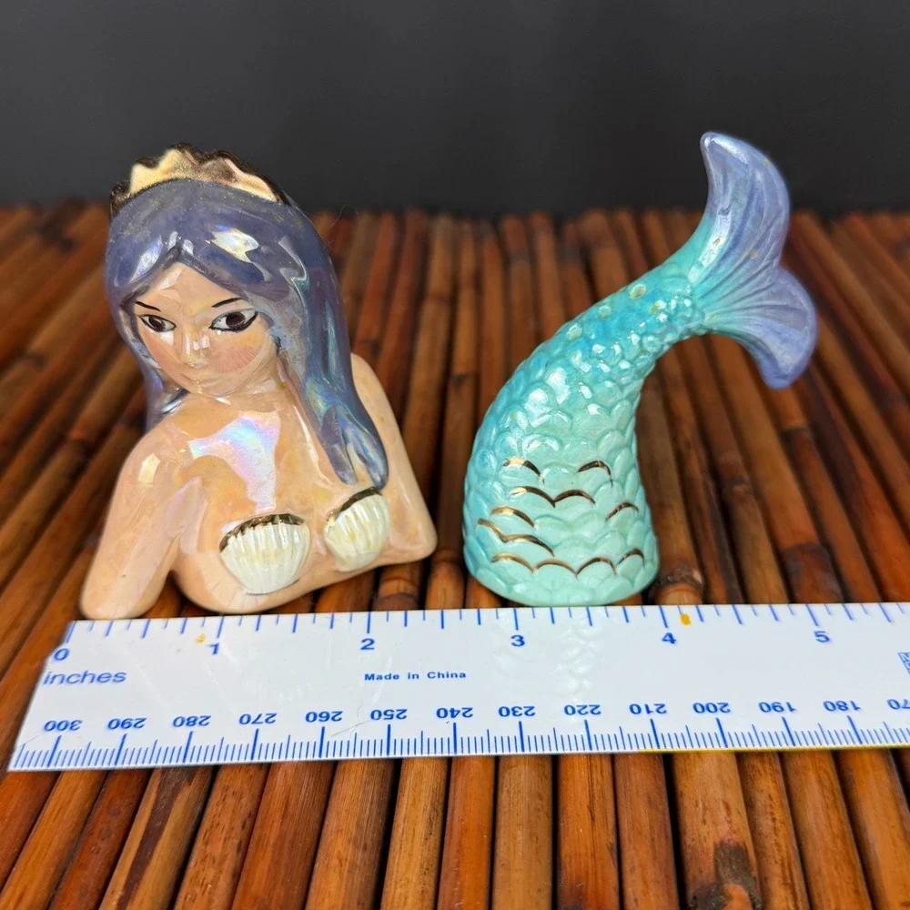 Rare‎ Lusterware Mermaid Salt and Pepper Shaker Set Tiki Bar Kitsch Beach #2006